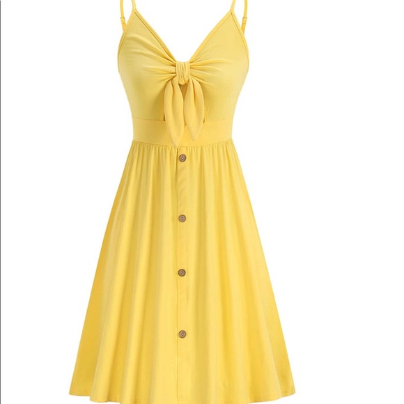 Yellow MIDI SLEEVELESS SEXY VNECK Dress - Picture 4 of 6